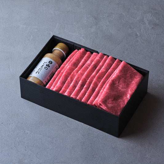 しゃぶしゃぶ用:国産黒毛和牛(モモ)ごまだれ付き【折詰】600g