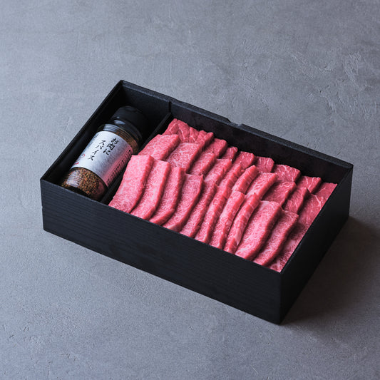 焼肉用:国産黒毛和牛(モモ・バラカルビ)スパイス付き【折詰】600g