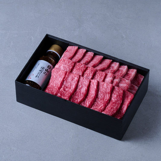 焼肉用:黒毛和牛(モモ・バラカルビ)焼肉だれ付き【折詰】600g