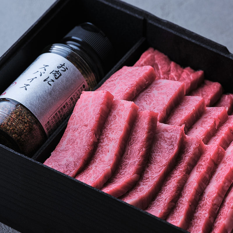 焼肉用:国産黒毛和牛(モモ・バラカルビ)スパイス付き【折詰】600g3