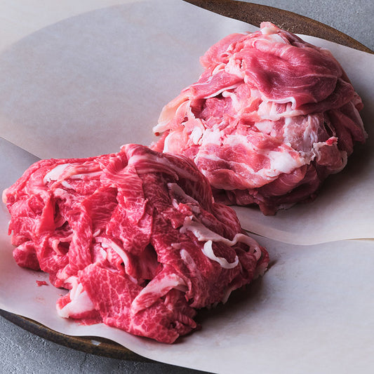 【お試し】国産黒毛和牛・国産豚:小間切れセット 各300g