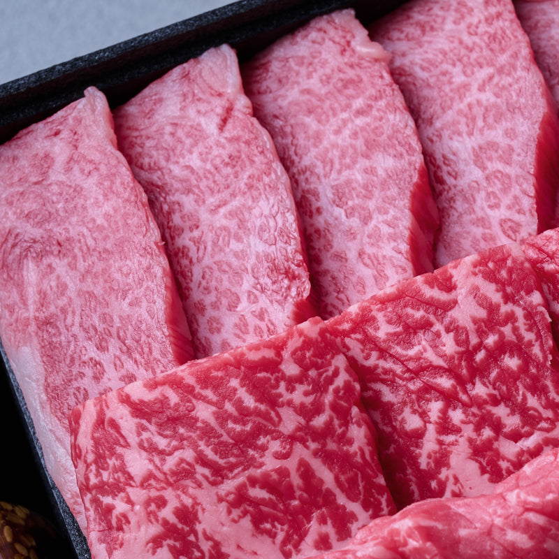 焼肉用:黒毛和牛(モモ・バラカルビ)焼肉だれ付き【折詰】600g4