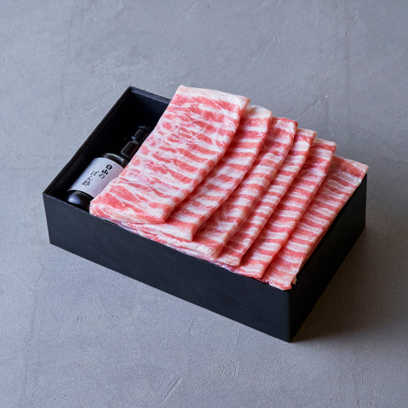 しゃぶしゃぶ用：国産豚（バラ）日山のぽん酢付き【折詰】600g