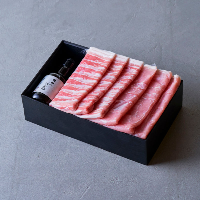 しゃぶしゃぶ用：国産豚（ロース・バラ）日山のぽん酢付き【折詰】600g