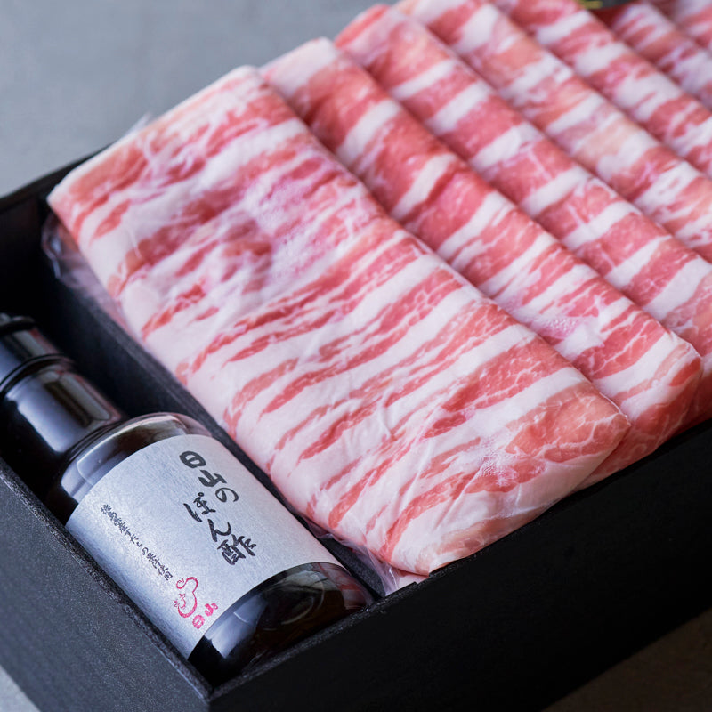 しゃぶしゃぶ用：鹿児島黒豚（バラ）日山のぽん酢付き【折詰】600g_3