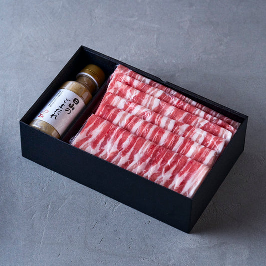 しゃぶしゃぶ用：国産豚（バラ）日山のごまだれ付き【折詰】600g