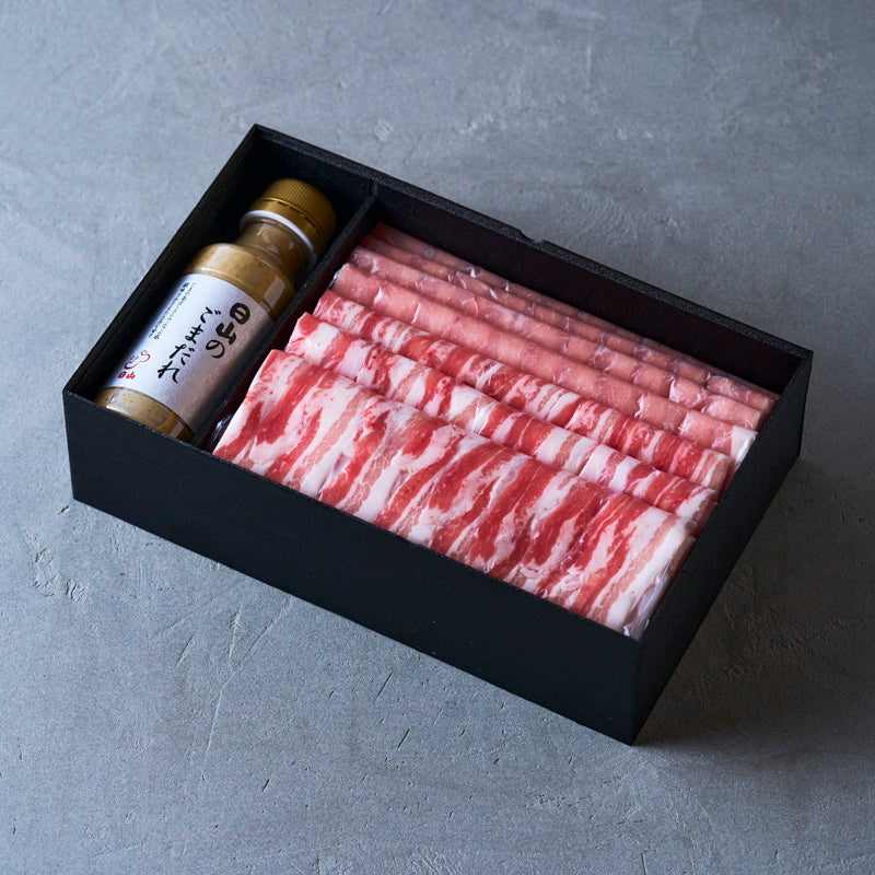 しゃぶしゃぶ用：国産豚（ロース・バラ）日山のごまだれ付き【折詰】600g