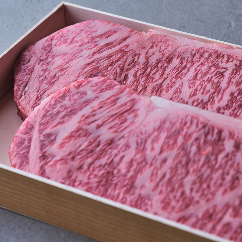 ステーキ用：国産黒毛和牛（サーロイン）からし付き【折詰】約200g×2枚3